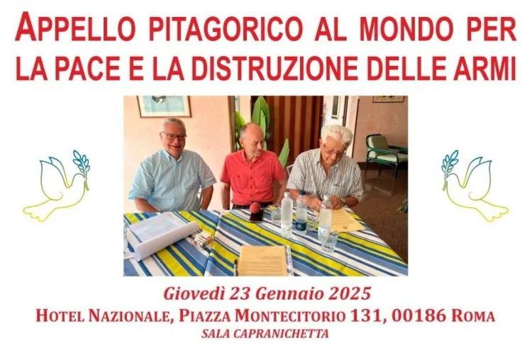 Giovedì 23 gennaio ore 18: la migliore Calabria a Roma per lanciare l’appello pitagorico per la pace nel mondo e la distruzione delle armi