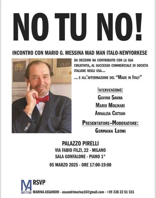 Mario Messina, Il pioniere nella promozione del Made in Italy negli Stati Uniti presenta la sua autobiografia mercoledì 5 marzo